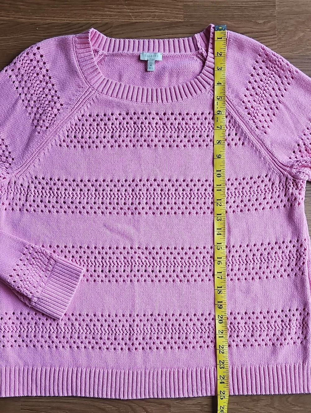 Talbots Pink Open Knit Long Sleeve Crewneck Sweater Women's Size XL